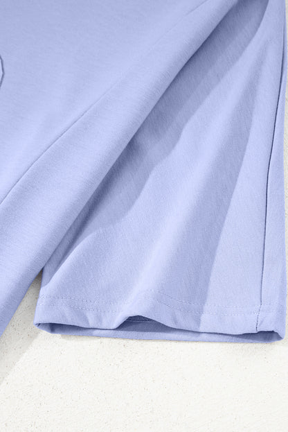 Beau Blue Floral Patched Half Sleeve Tunic Top