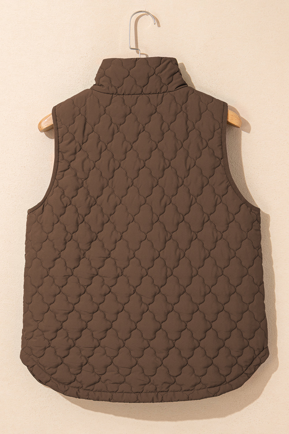 Black Flower Shape Quilted Snap Button Zip Up Winter Vest
