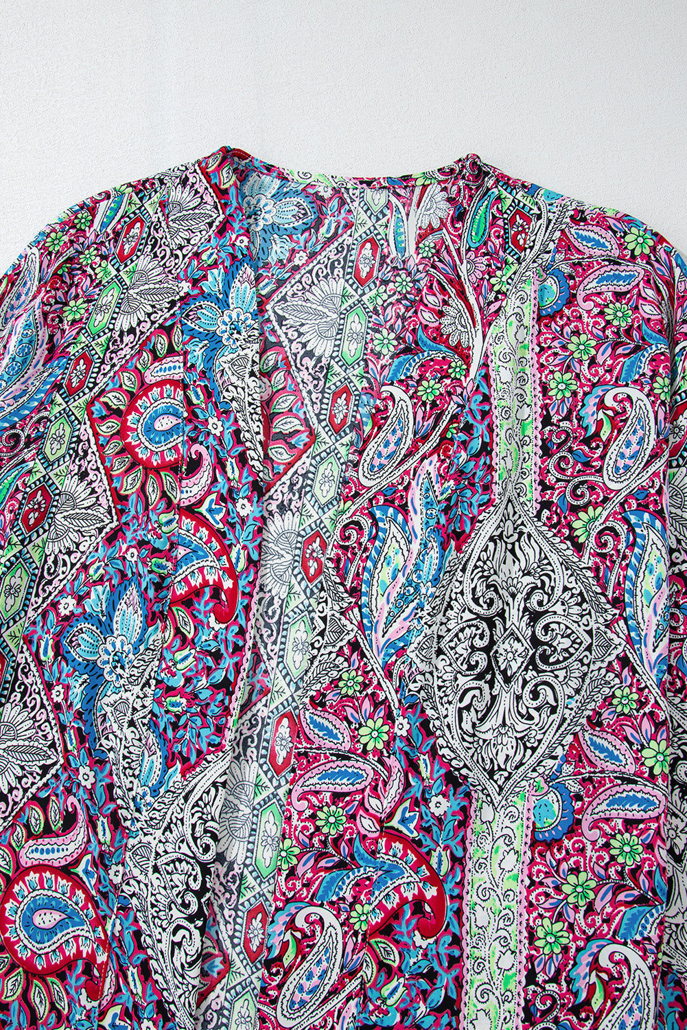 Red Paisley Print Open Front Kimono