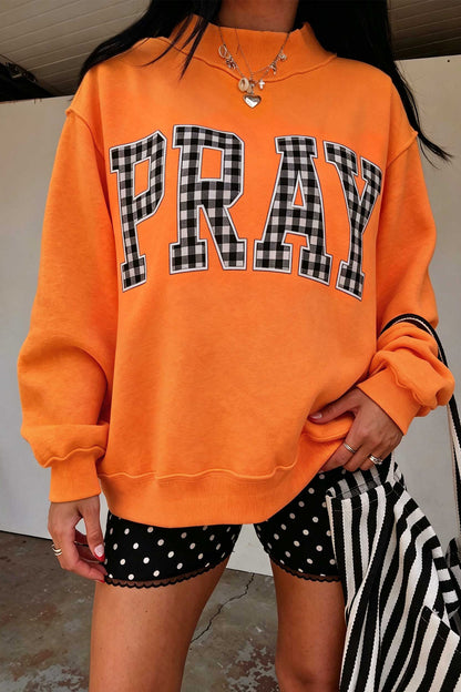 Coffee PRAY Polka Dot Embroidered Mock Neck Sweatshirt