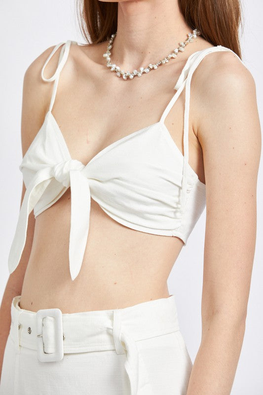 TIE FRONT SPAGHETTI STRAP CROPPED TOP