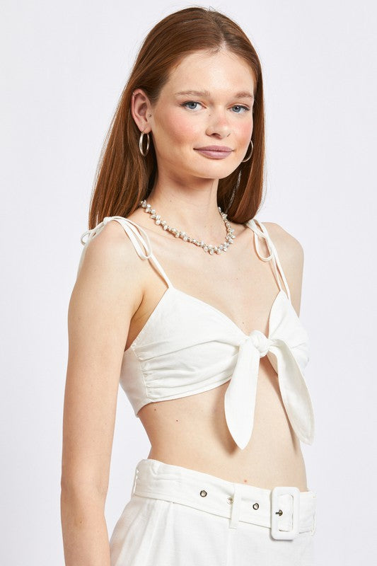 TIE FRONT SPAGHETTI STRAP CROPPED TOP
