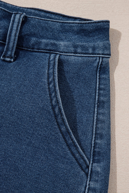 Sail Blue Scalloped Hemline Acid Wash High Waist Denim Shorts