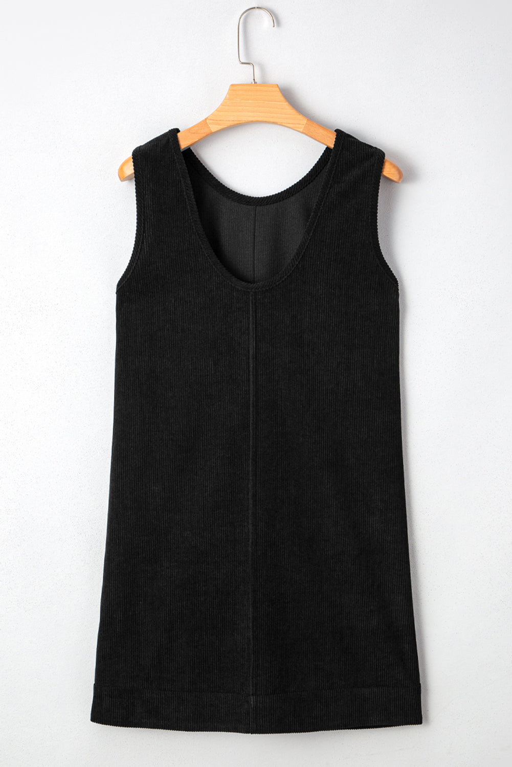Black Plus Size Corduroy Patch Pocket Sleeveless Mini Dress