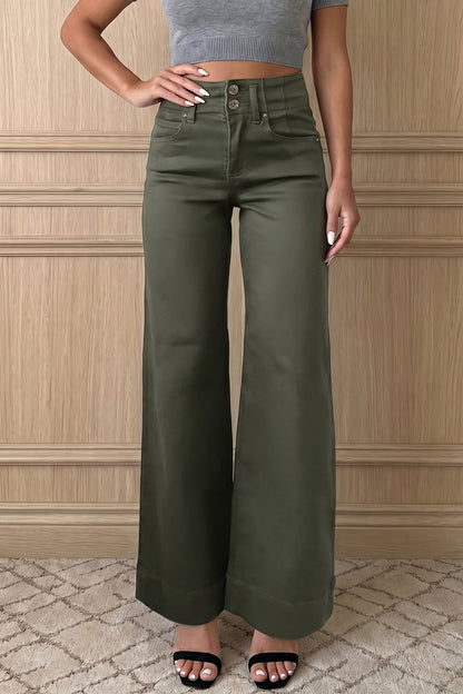 Mist Green 2-Button High Waist Flared Bottom Jeans