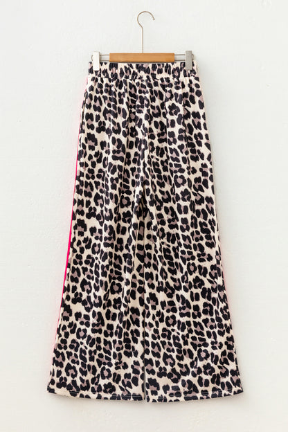 Rose Side Stripe Leopard Wide leg Trousers