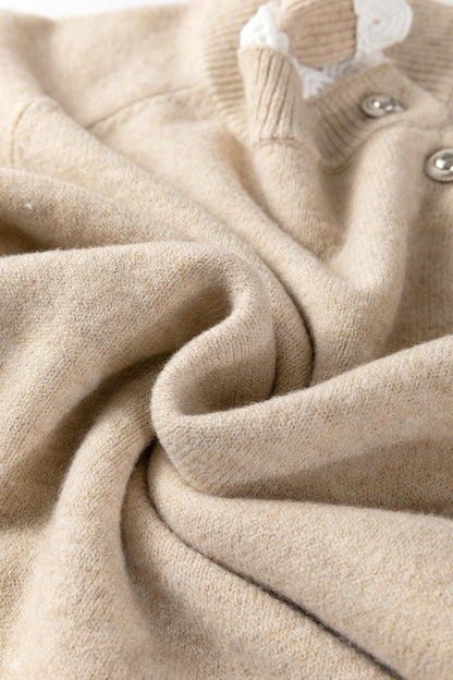 Parchment Button Lace Detail Raglan Sleeve Shift Mini Sweater Dress