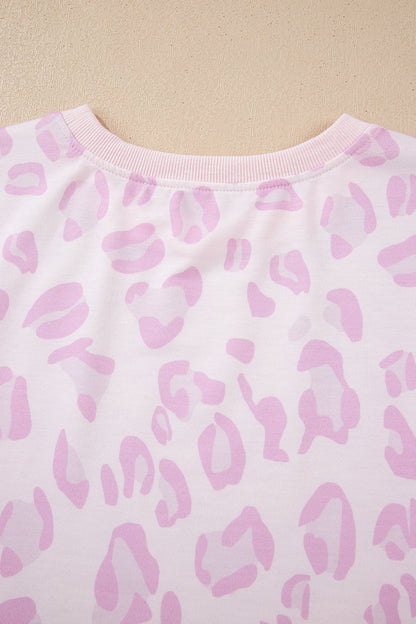 Pink Leopard Two Piece Top and Pants Set