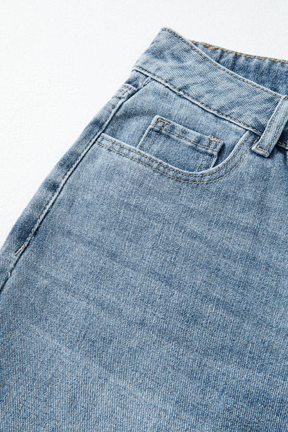 Dusk Blue Embroidered Cropped Wide Leg High Waist Jeans