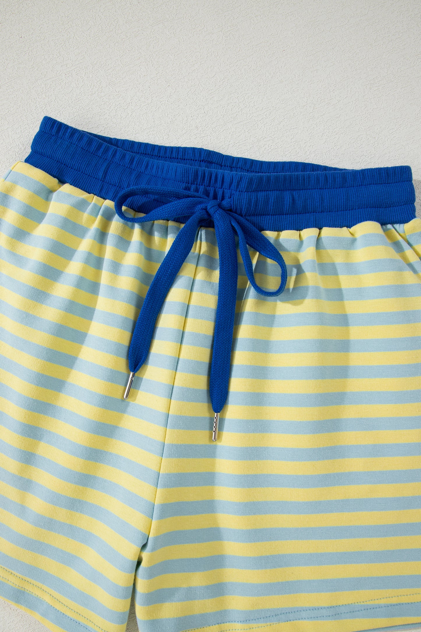 Yellow Stripe Drop Shoulder Boxy Casual Terry Short Set
