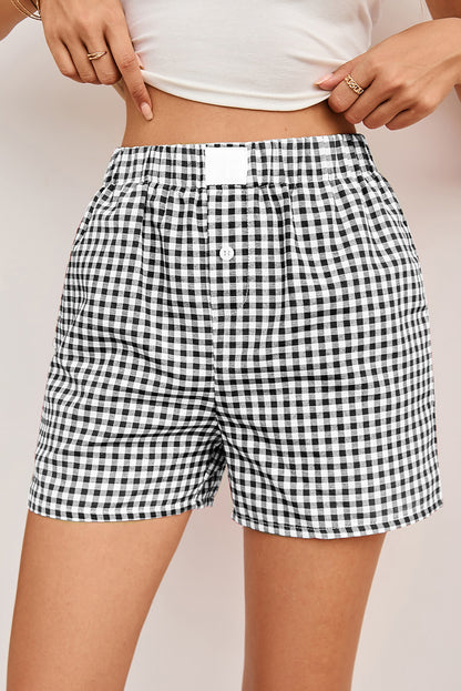 Black Gingham Printed High Waist Shorts