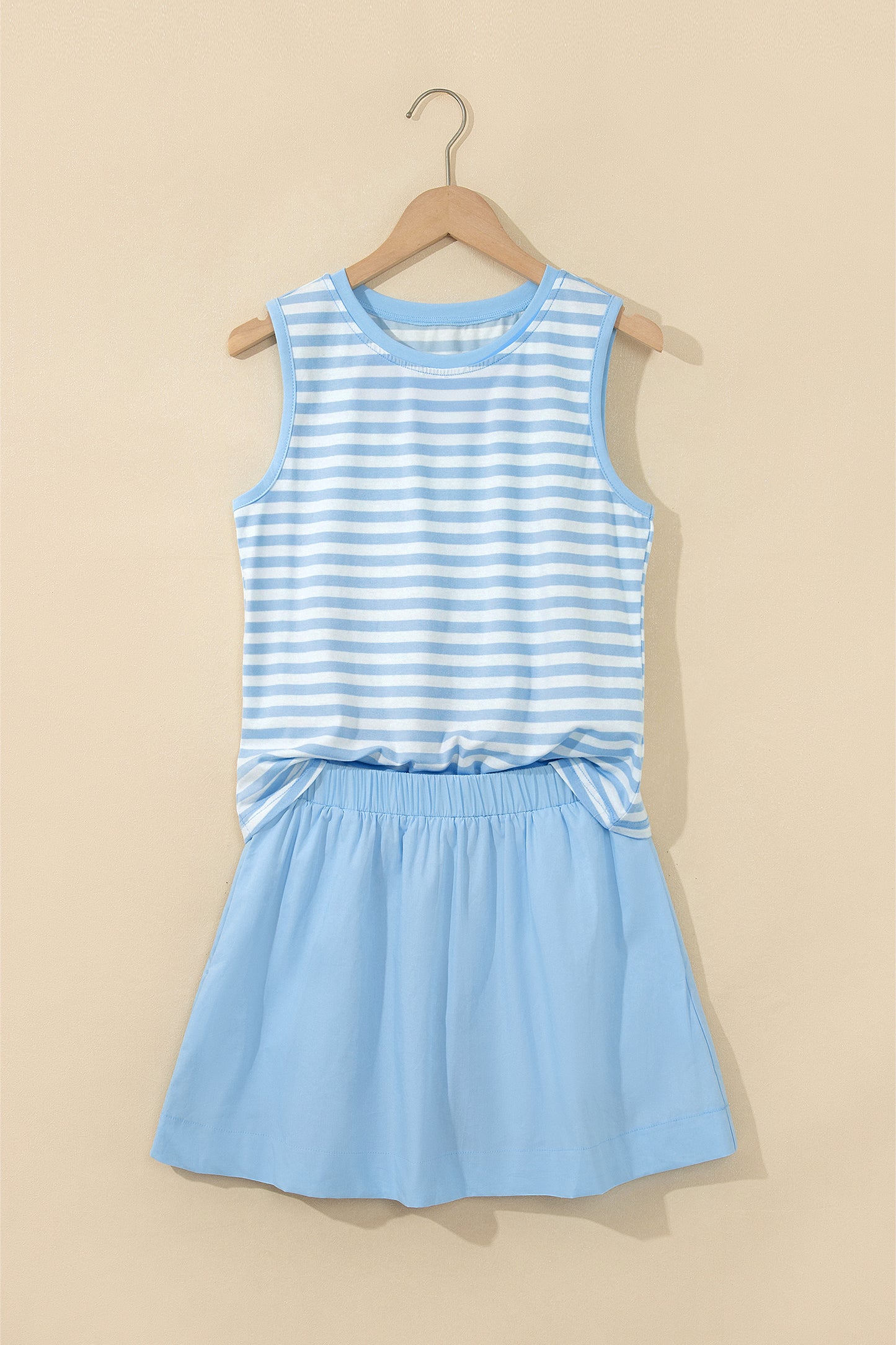 Sky Blue Stripe Slim Tank Contrast Ruffle Mini Skort Set