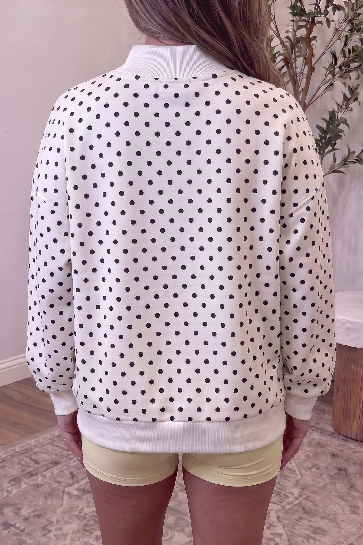 Brown Casual Polka Dot Mock Neck Sweatshirt