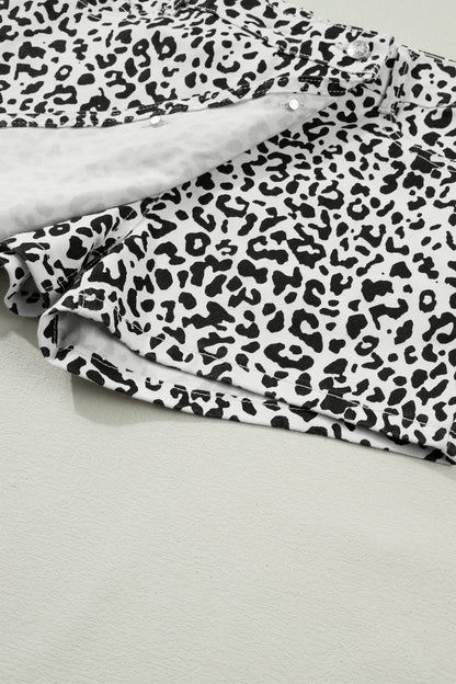 Brown Leopard Print Button Overlap Denim Shorts
