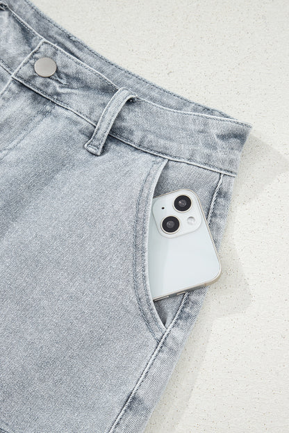 Dusk Blue Scalloped Hemline Acid Wash High Waist Denim Shorts