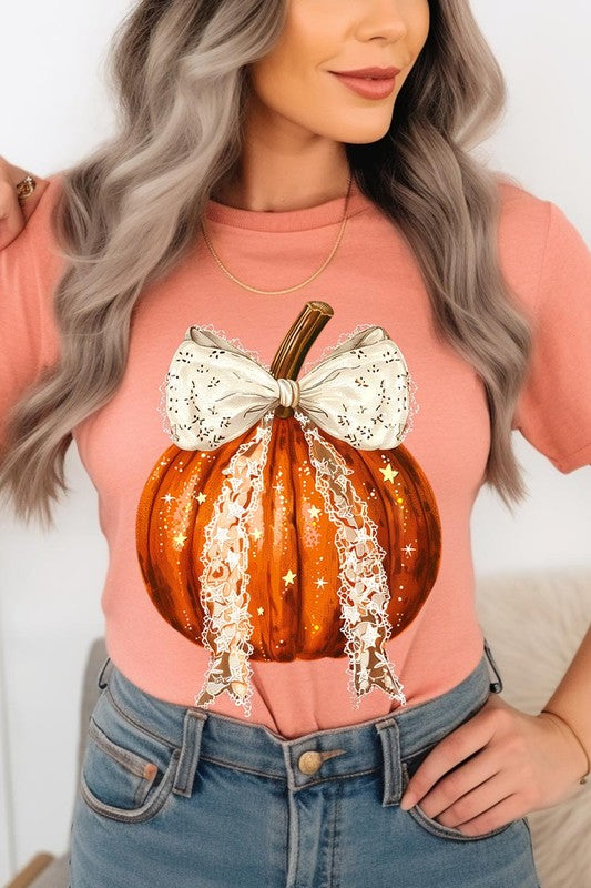 Coquette bow Halloween Pumpkin Graphic Tee