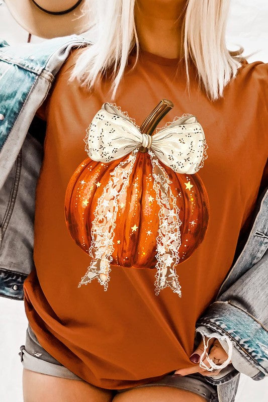 Coquette bow Halloween Pumpkin Graphic Tee