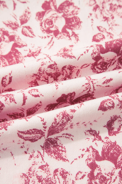 Pink Vintage Floral Print Denim Shift Pants