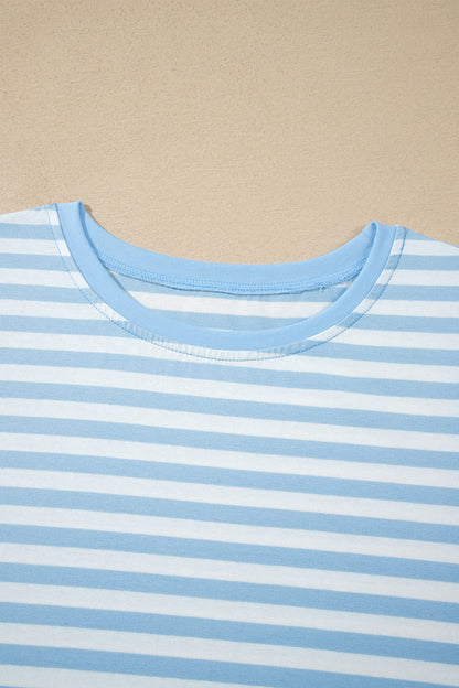 Sky Blue Stripe Slim Tank Contrast Ruffle Mini Skort Set