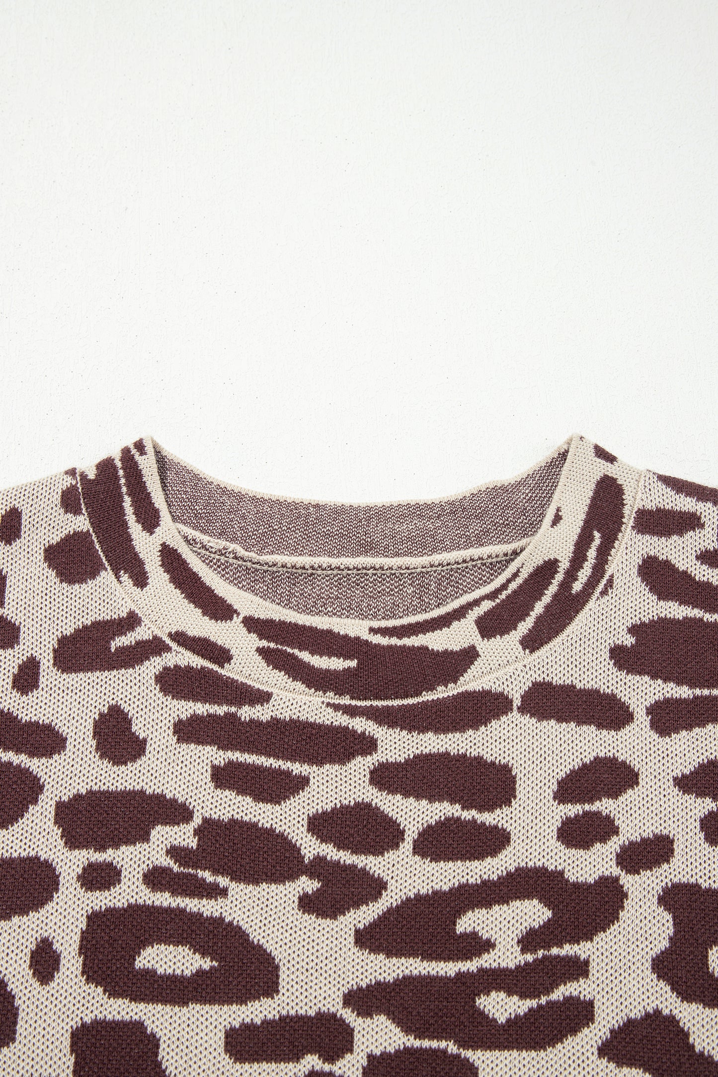 Khaki Leopard Print Short Sleeve Knit Loose Pullover Sweater