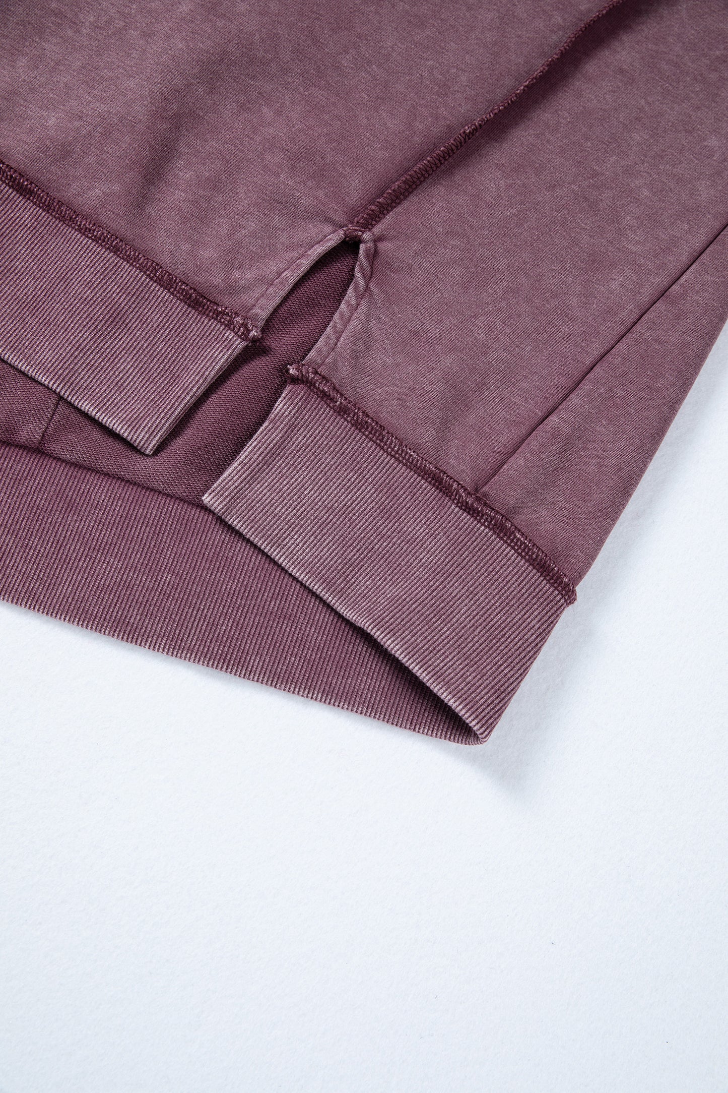 Red Sandalwood Mineral Wash Exposed Seam Side Slit Sweatshirt