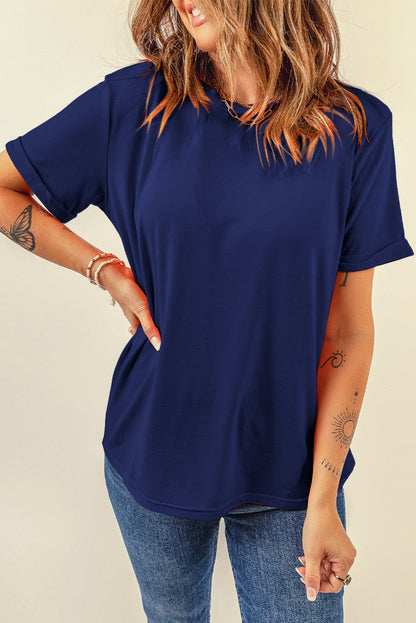 Yellow Cream Casual Plain Crew Neck Tee