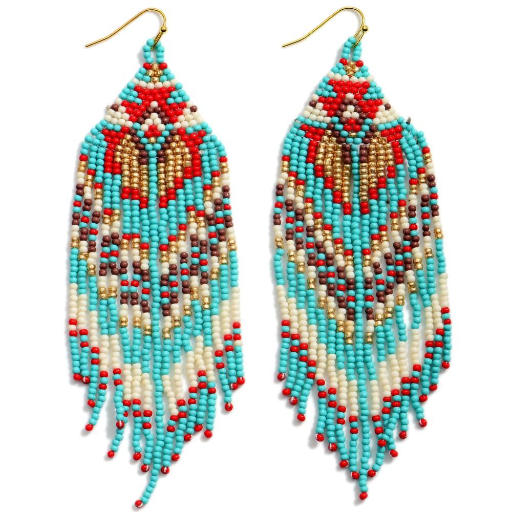 Long Beaded Drop Earrings Featuring Tassel Accents - OBX Prep