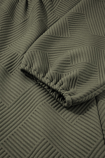 Jungle Green Quarter Zip Collar Bracelet Sleeve Textured Mini Dress