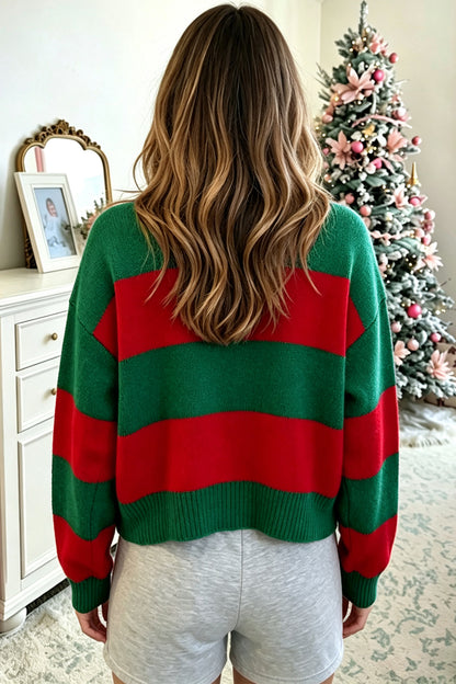 Pink Stripe Festive Holly Jolly Sequin Christmas Holiday Sweater