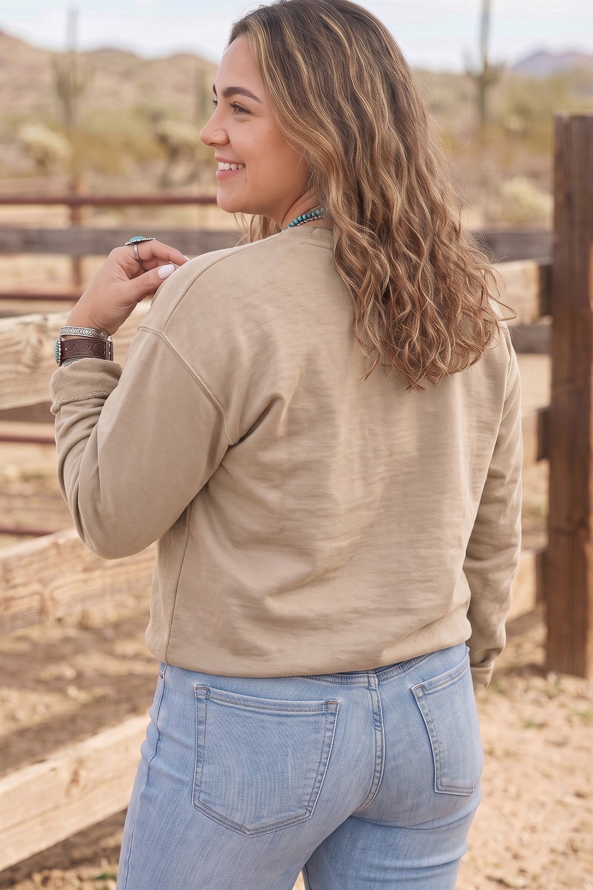 Gray PRAY Letter Patchwork Round Neck Long Sleeve Plus Size Sweatshirt