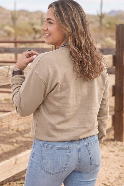 Gray PRAY Letter Patchwork Round Neck Long Sleeve Plus Size Sweatshirt