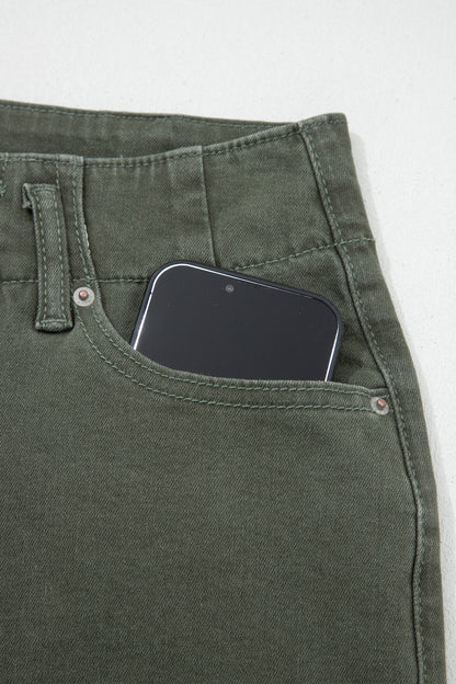 Mist Green 2-Button High Waist Flared Bottom Jeans