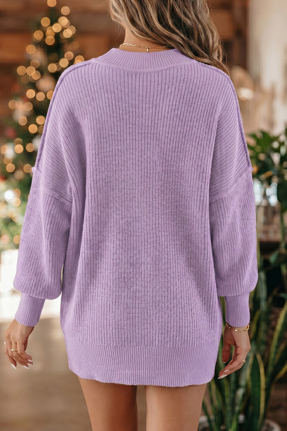 Red Dahlia Long Sleeve Ribbed Knit Stand Neck Regular Fit Sweater