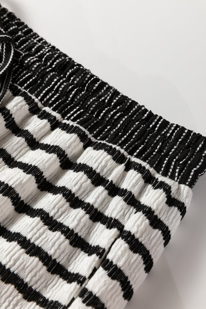 White Stripe Collared Pullover Top and Drawstring Pant Set