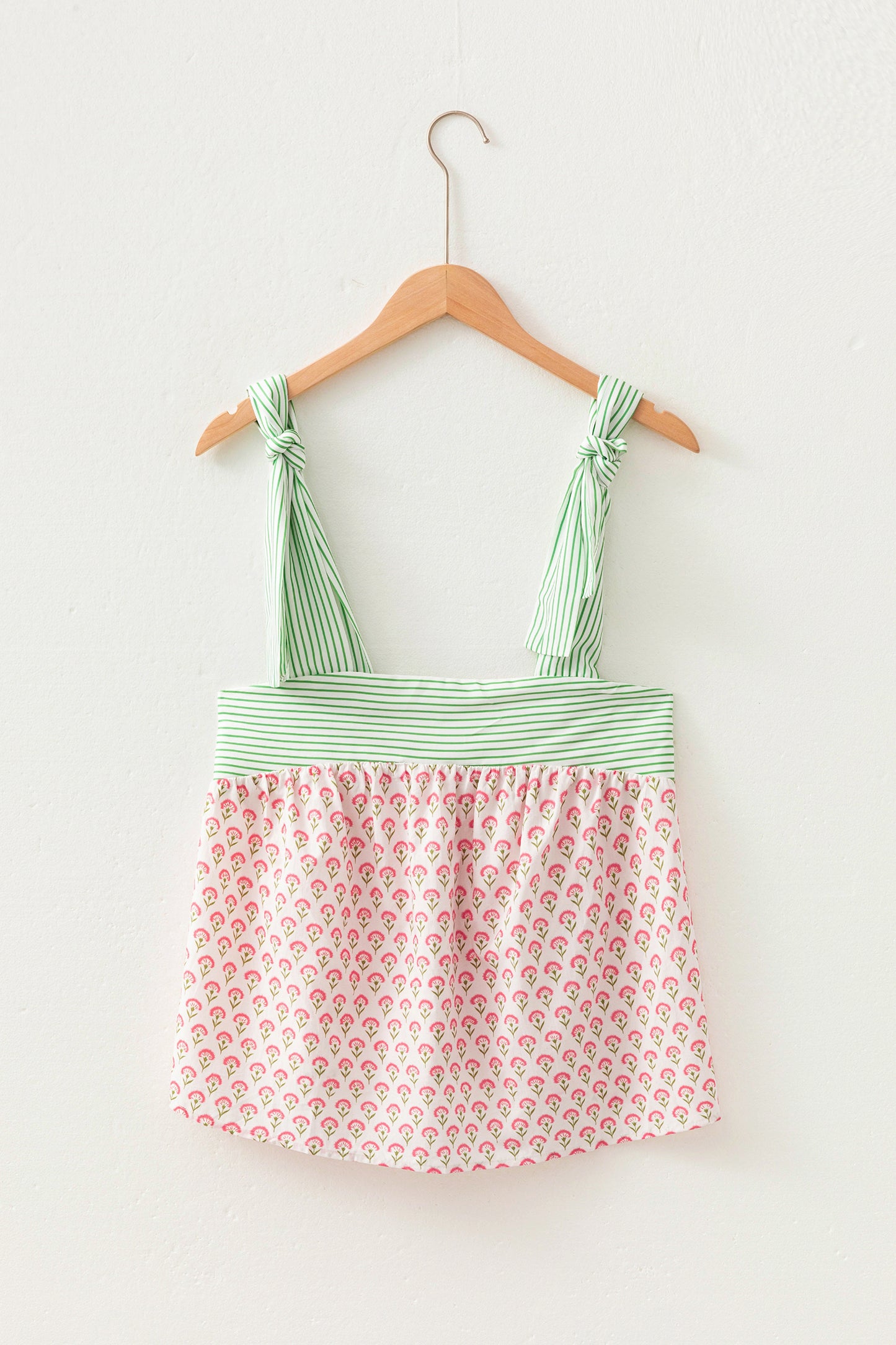 Green Fashion Printed Knot Straps Babydoll Tank Top