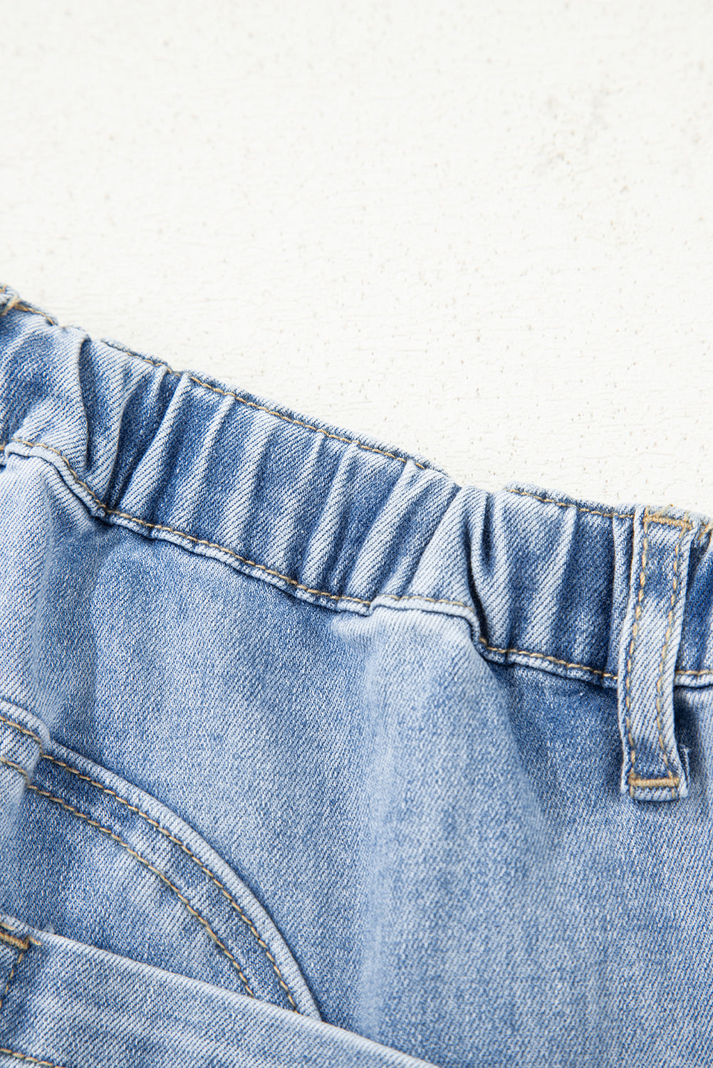 Beau Blue Drawstring Seam Detail Raw Hem Wide Leg Denim Pants