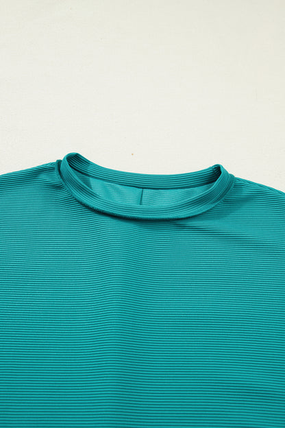 Sea Green Horizontal Ribbed Exposed Seam Detail Drop Shoulder Baggy Pullover