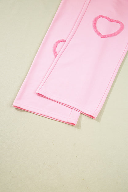 Phalaenopsis Chenille Heart Pattern Casual 2pcs Pants Set