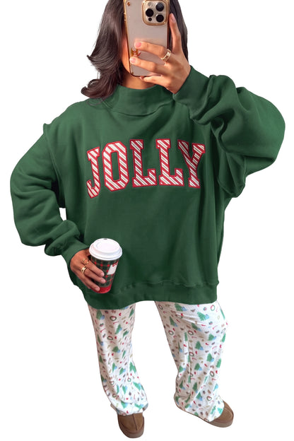 Gray MERRY Embroidered Letter High Neck Tunic Pullover Sweatshirt