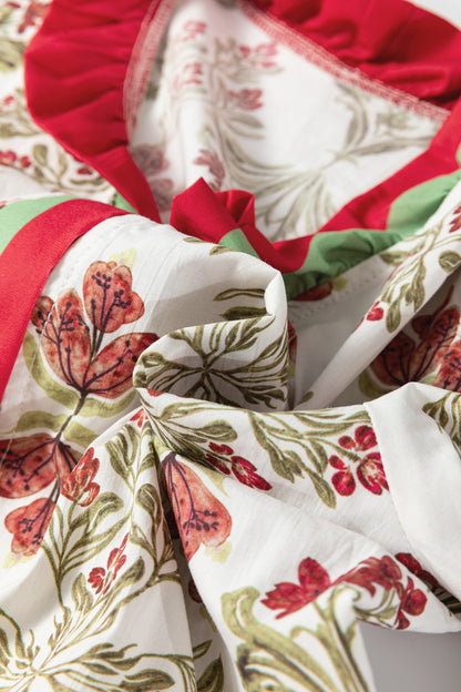 Floral Print Frilled Color Block Trim V Neck Long Sleeve Peplum Top