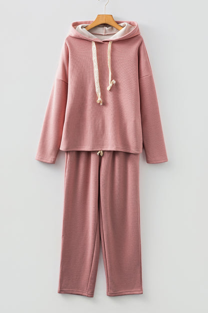 Parchment Leopard Drawstring Pullover Hoodie and High Waist Pants Corduroy Suit