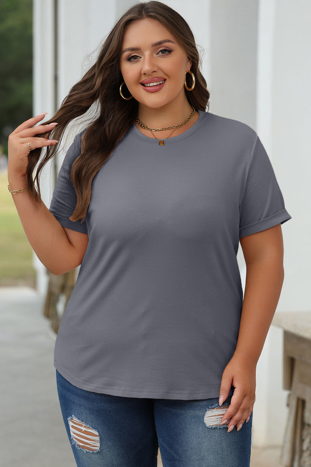 Yellow Cream Casual Plain Crew Neck Tee