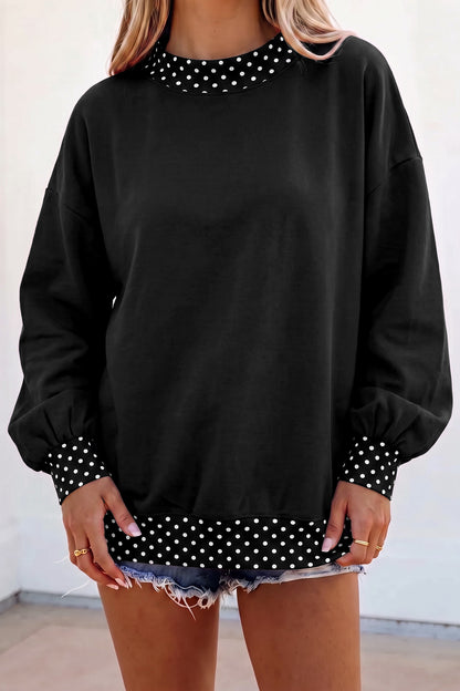 Jet Stream Colorblock Polka Dot Contrast Trim Oversized Sweatshirt