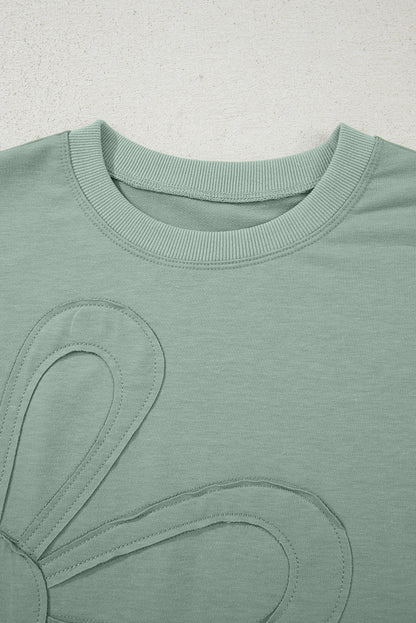 Clearly Aqua Floral Patched Half Sleeve Tunic Top