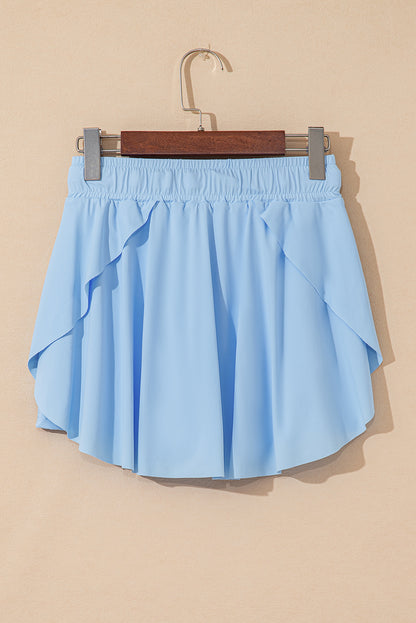 Sky Blue Drawstring High Waist Lined Tennis Skorts