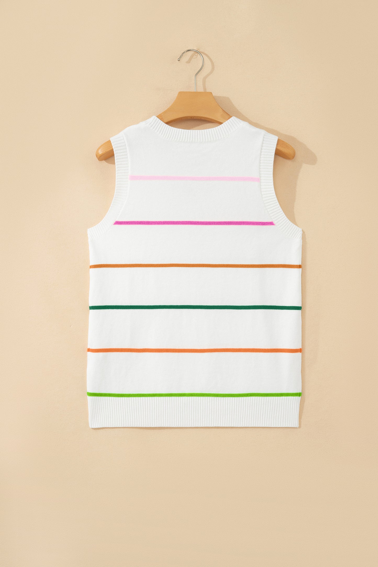 Green Stripe Round Neck Knitted Sweater Tank