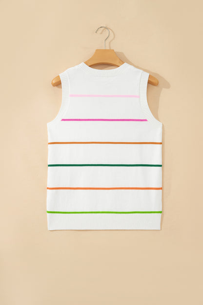 Green Stripe Round Neck Knitted Sweater Tank
