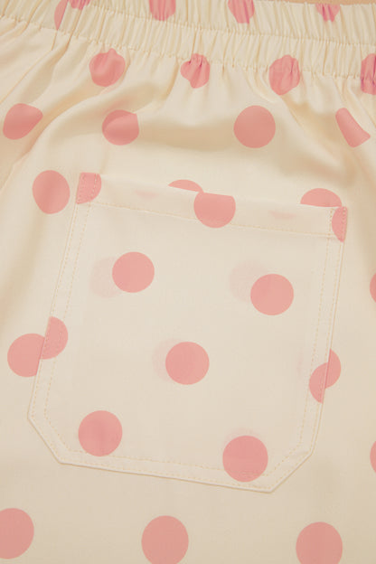 White Polka Dot Print Patched Pocket Loose Pants
