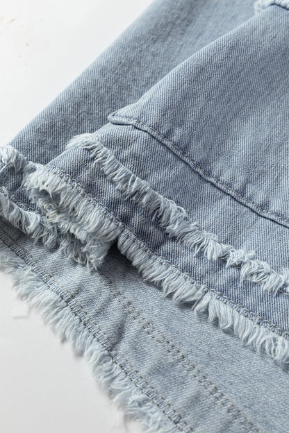 Beau Blue Frayed Edge Flap Pockets Denim Vest Jacket