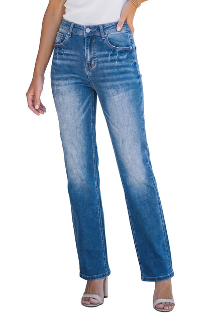 Myosotis Acid Washed Straight Leg Full Length Casual Jeans